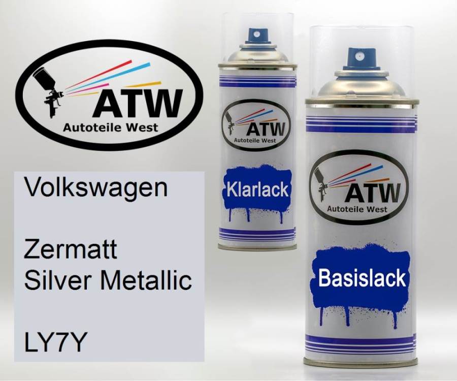 Volkswagen, Zermatt Silver Metallic, LY7Y: 400ml Sprühdose + 400ml Klarlack - Set, von ATW Autoteile West.